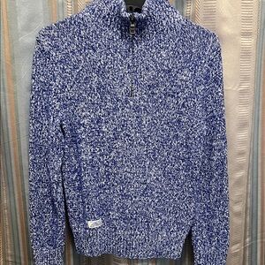 Polo Ralph Lauren Blue and White Quarter Zip-Up Sweater